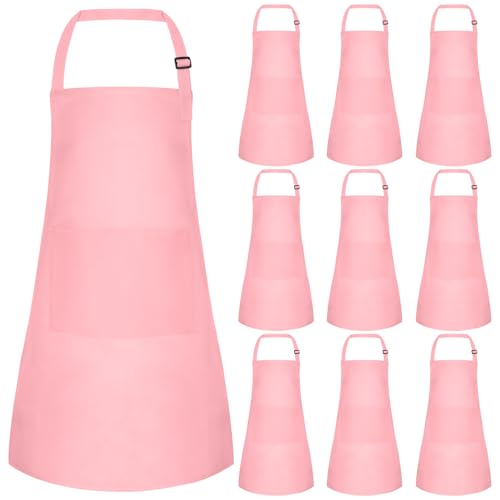 10 Pack Kids Apron Children Apron Adjustable with 2 Pockets Kids Chef Painting Aprons for Cooking Baking Painting Crafts Making (Pink) - color: Pink