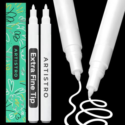 ARTISTRO White Acrylic Paint Markers - 0.7mm Extra Fine-Tip - Set of 2 | Paint Pens, Perfect for Crafting, Art Projects, & More - color: White, style: Extra Fine