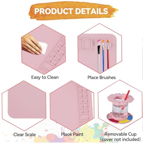 Silicone Craft Mat,20"x 16" Painting mat Palette for Resin Casting Mold Mat, Nonstick Craft Sheet with Removable Cleaning Water Cup for Painting, Clay, Art, DIY Projects (Pink) - color: Pink