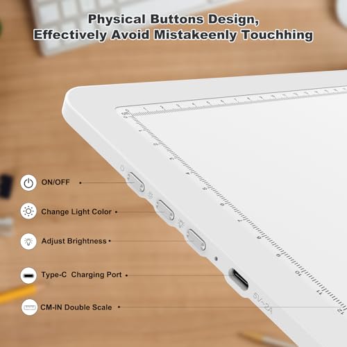 Elice Rechargeable A3 Light Pad with Carry Bag, Magnetic LED Light Board with Physical Button, Super Bright Diamond Art Light Pad, Ultra-Thin Light Box for Tracing, Weeding, Diamond Painting -White - color: White, size: A3 with Carry Bag