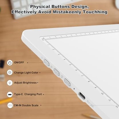 Elice Rechargeable A3 Light Pad with Carry Bag, Magnetic LED Light Board with Physical Button, Super Bright Diamond Art Light Pad, Ultra-Thin Light Box for Tracing, Weeding, Diamond Painting -White - color: White, size: A3 with Carry Bag