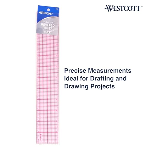 Westcott 8ths Graph Transparent Beveled Edge Ruler, Zero Centering Scale, Durable Laminated Finish,12-Inch, Office, Drafting, Sewing, Engineering, School Supplies (Pack of 144) - size: 144-Pack