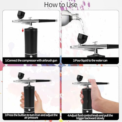 crpen Airbrush Kit with Cleaner Solution, Airbrush Cleaning Pot, Airbrush Spray Cleaning, 30psi/35psi Air Pressure, Black