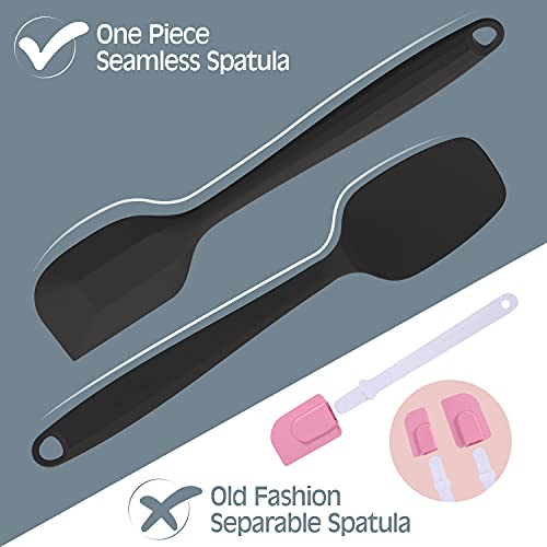 Permanent Warranty Silicone Spatula Set of 6 Seamless One-Piece Non Stick Heat Resistant up 600°F Kitchen Utensils Cooking Baking (Black)