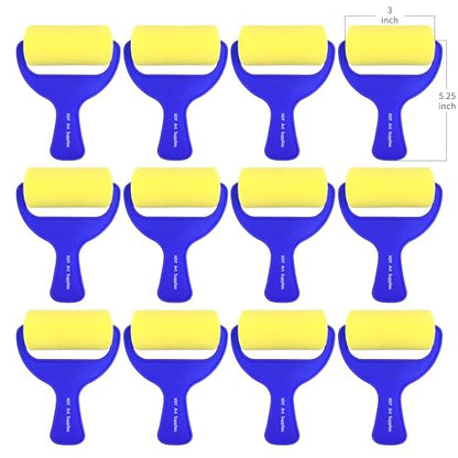 Foam Paint Roller 12 Piece Set 3''x12, Sponge Roller for Painting Art & Craft, Soft & Disposable & Washablea, Blue, Yellow - size: Foam Roller 3 Inch