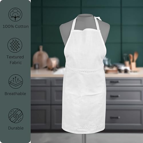 FINGERCRAFT Apron, Dual Pocket, Adjustable Tie, Multipurpose Washable Bib Apron for Home, Kitchen, Chef and Professionals - color: White