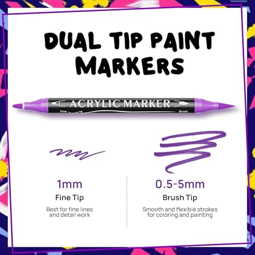 60 Colors Dual Tip Acrylic Paint Markers,Fine Tip and Brush Tip Permanent Acrylic Paint Pens For Rock Painting, Canvas, Wood, Glass, Ceramic, Fabric, Plastic, Egg, Scrapbook,Art Painting Supplies Kit - color: 60 Colors
