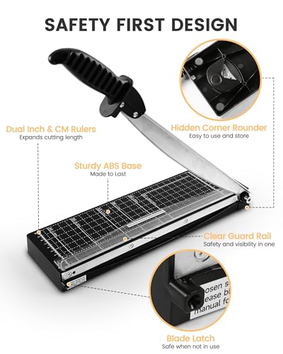 MAKEASY Paper Cutter 12 Inch, 12 Sheet Capacity, Heavy Duty Paper Cutter for Cardstock, Guillotine Paper Trimmer for Crafting, Classroom and Office - color: Black