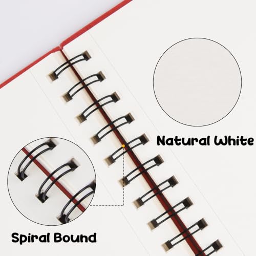 5.8x8.3in Sketch Book, 60Sheets Spiral Bound Notebooks, Natural White 92lbs/150gsm Acid-Free Drawing Paper for Painting,Sketching, Professional Sketch Pad for Artists, Beginners. NW-Red - color: Natural White-Red