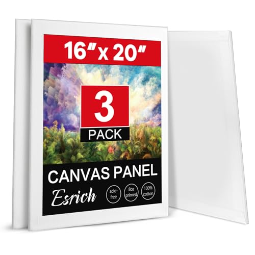 ESRICH Canvases for Painting 16x20 Inch, 3 Pack Flat Canvas Boards for Painting Cotton Primed Acid Free Large Blank Canvas Panels for Oil, Watercolor, Acrylic Paint, Gouache and Tempera. (Thk: 3mm) - size: 16*20in 3pack