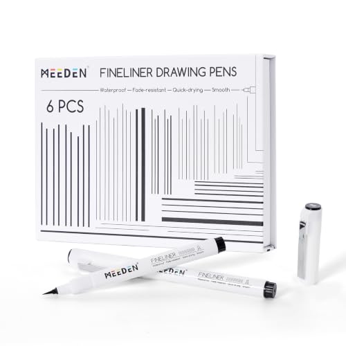 MEEDEN Micro Fineliner Drawing Pens: 0.8-2mm Brush Nib, 6 Pack, Black Ink | Waterproof archival ink with a brush tip for lettering, manga inking, calligraphy, illustration, and expressive linework - style: Brush