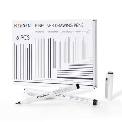 MEEDEN Micro Fineliner Drawing Pens: 0.8-2mm Brush Nib, 6 Pack, Black Ink | Waterproof archival ink with a brush tip for lettering, manga inking, calligraphy, illustration, and expressive linework - style: Brush