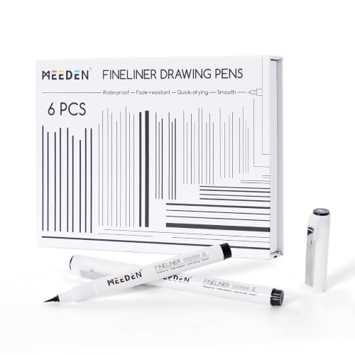 MEEDEN Micro Fineliner Drawing Pens: 0.8-2mm Brush Nib, 6 Pack, Black Ink | Waterproof archival ink with a brush tip for lettering, manga inking, calligraphy, illustration, and expressive linework - style: Brush
