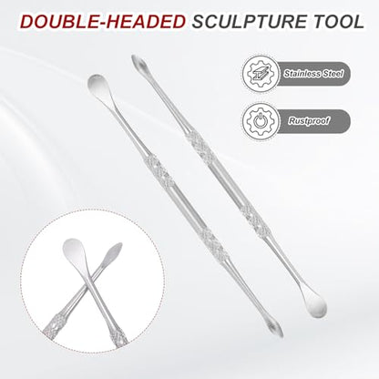 HARFINGTON 7pcs Wax Carving Tool 4.75" Double-Headed Stainless Steel Sculpture Tools Kit Modeling Engraving Sculpting Spoons for Clay Pottery Crafts Shaping, Silver Tone - color: Silver Tone