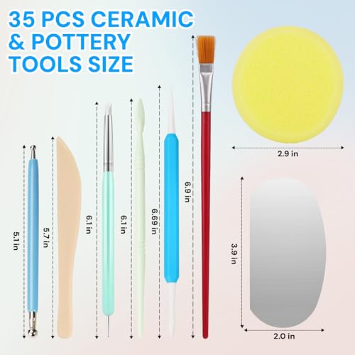 Acantha 35 PCS Pottery Tools Kit, Professional Ceramic Sculpting, Carving, and Air Dry Clay Kit for All Ages - Includes Trimming, Dotting, Embossing, Scoring, Fondant, Painting and Polymer Clay Tools