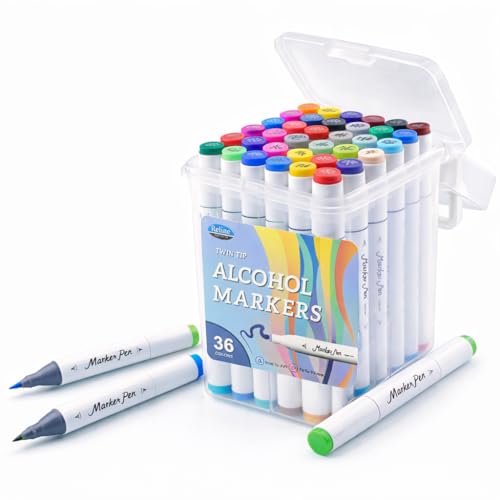 36 Colors Alcohol Markers, Dual Tip Alcohol Based Art Markers, Brush Tip Mark Pens with Case for Adult Coloring Hand Lettering - color: 36 colors