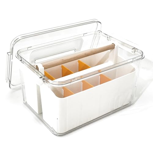 Craft Caddy with Lid and Lift-Out Portable Caddy, Orange | Art Supply Storage, Adjustable Dividers, Clear Storage Organizer, Teacher Supplies, Markers & Brushes, Stackable 11x8x7 in - color: Clear-Orange