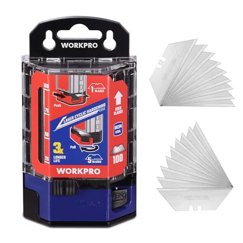 WORKPRO Utility Knife Blades 100-Pack | SK2M Steel Ultra Sharp Razor Blades with Dispenser, Replacement Blades for Box Cutters, Fits Most Standard Utility Knives - style: Standard