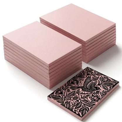 16 Pack Linoleum Blocks for Printmaking, 4x6 Inch Soft Rubber Carving Blocks for Stamp Making, Pink Linocut Blocks for Printmaking Supplies, Block Printing Kit for Beginners & Professionals