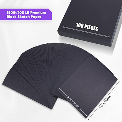 Crtiin 100 Pcs Black Drawing Paper Heavyweight, 5 x 7 Inches - size: 5 x 7 Inches