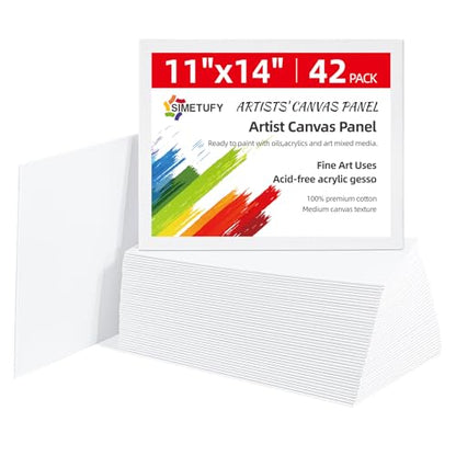 11x14 inch 42 Pack Flat Painting Canvas Boards- Gesso Primed | Acid-Free 100% Cotton Canvas Panels for Acrylics Oil Watercolor Tempera Paints - size: 11"x14"- 42pcs
