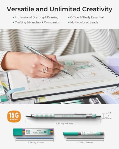 Nicpro 3 Pack Blocky Gear 2.0 mm Metal Mechanical Pencils Set with Case | Drafting Pencil with 13 Tubes 2mm Lead Refills (HB 2B 2H 4B 4H 6B & Colors), Erasers for Carpenter Writing Drawing - style: 2.0mm