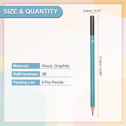 PATIKIL 3B Drawing Pencils for Sketching, 6PCS Sketch Pencils for Drawing Art Pencils Graphite Wood Pre-sharpened for Drawing Sketching Artist, Hexagonal, Black Refill, Green/Black Pole - style: 3B