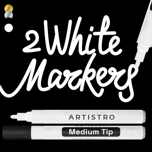 ARTISTRO White Acrylic Paint Markers - 3mm Medium-Tip - Set of 2 | Paint Pens, Perfect for Crafting, Art Projects, & More - color: White, style: Medium