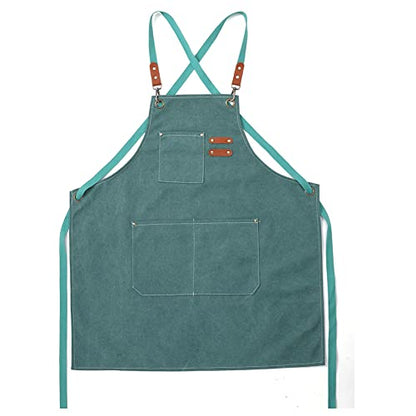 Kids Apron for Girls and Boys Heavy Duty Apron with Pockets and Adjustable Cross back Strap - color: Green