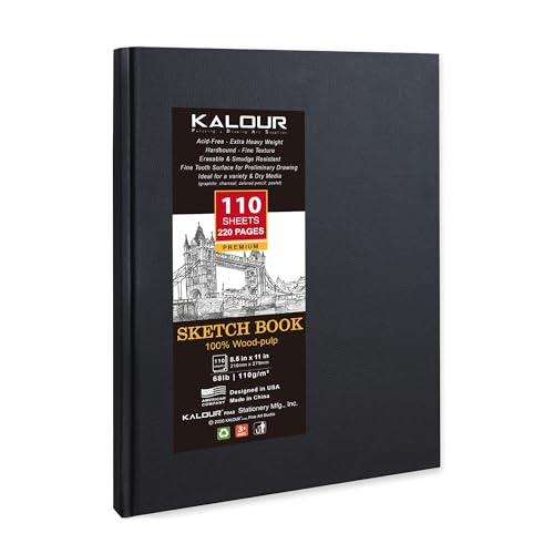 Kalour Hardcover Sketch Book,8.5“x11,Pack of 2, 220 Sheets (68lb/110gsm),Acid Free Art Sketchbook, Artistic Drawing Painting Writing Paper for Kids Adults Beginners Artists