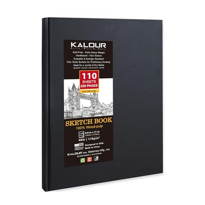 Kalour Hardcover Sketch Book,8.5“x11,Pack of 2, 220 Sheets (68lb/110gsm),Acid Free Art Sketchbook, Artistic Drawing Painting Writing Paper for Kids Adults Beginners Artists
