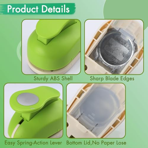Circle Paper Punch Set, 3/8 inch, 5/8 inch, 1 inch, 1.5 inch, 2 inch, 5 Different Size Circle Punches for Crafting Designs, Office Supplies, Card Making, DIY Albums, Photos - color: Green