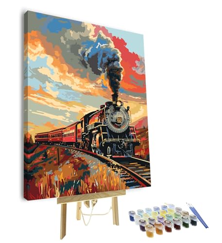 Paint by Numbers Kit for Adults & Adult Paint by Number - Vintage Railway Steam Train Industrial Era Canvas Art, Machinery DIY Painting for Adults Beginners(16x20 Inch, Framed) - color: Steam Train(Framed)
