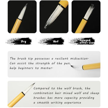 Chinese Calligraphy Brush Set with Roll-Up Bamboo Holder-13 Pieces