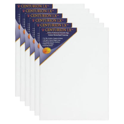 Centurion Deluxe Professional Acrylic Primed Linen Pre-Stretched Canvases, 11oz Linen - 10"x20", Box of 6, 3/4" Deep - Kiln-Dried Stretchers, Back Stapled, Canvas for Painting, Museum Archival Quality