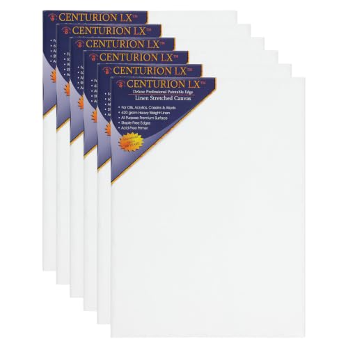 Centurion Deluxe Professional Acrylic Primed Linen Pre-Stretched Canvases, 11oz Linen - 16"x20", Box of 6, 3/4" Deep - Kiln-Dried Stretchers, Back Stapled, Canvas for Painting, Museum Archival Quality