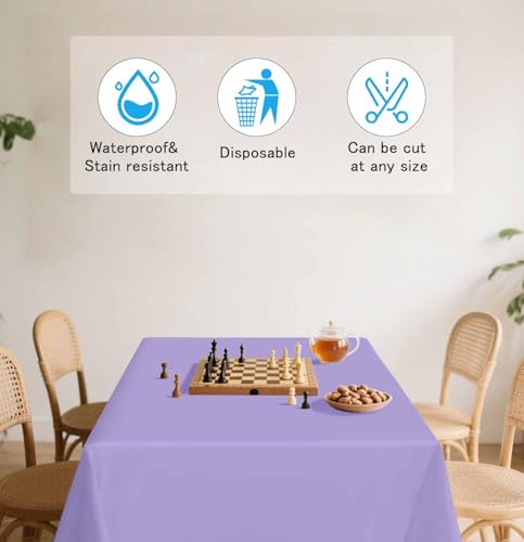 HEIPINIUYE 2 Pack Light Purple Tablecloth Disposable 54 x 108 Inch Lavender Plastic Table Cloth Disposable Waterproof Rectangle Table Cover for Party Birthday Camping Picnic Tablecloths - color: Lavender Tablecloth Plastic, size: 2 Pack