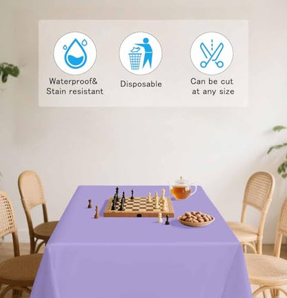 HEIPINIUYE 2 Pack Light Purple Tablecloth Disposable 54 x 108 Inch Lavender Plastic Table Cloth Disposable Waterproof Rectangle Table Cover for Party Birthday Camping Picnic Tablecloths - color: Lavender Tablecloth Plastic, size: 2 Pack