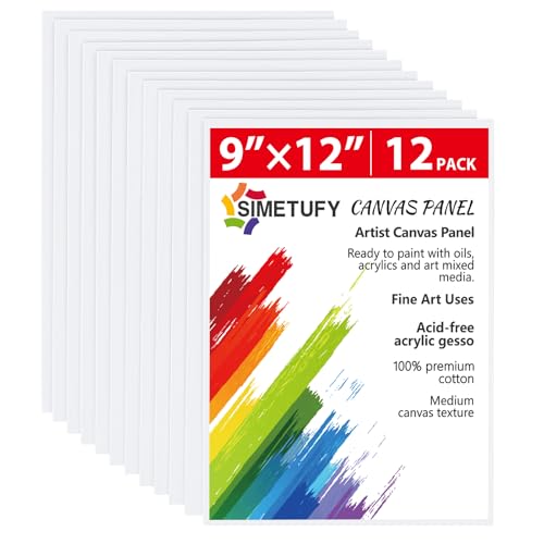 12 Pack 9 x 12 inch Canvas Boards for Painting Canvas Panels | Gesso Primed Acid-Free 100% Cotton for Acrylics Oil Watercolor Tempera Paints - size: 9"x12"