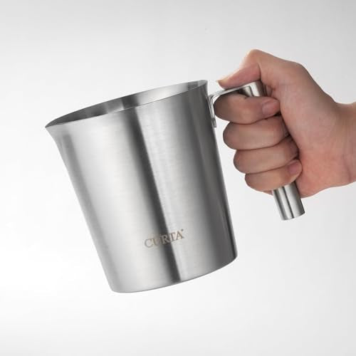 18/8 Stainless Steel Measuring Cup with Round Handle and Pour Spout, Commercial Kitchen Food Prep Pitcher for Restaurant, Bakery, Cooking and Ingredient Measuring, 32 OZ (4 Cup, 1000 ML) - color: Round Handle, size: 32 OZ (4 Cup, 1000 ML)