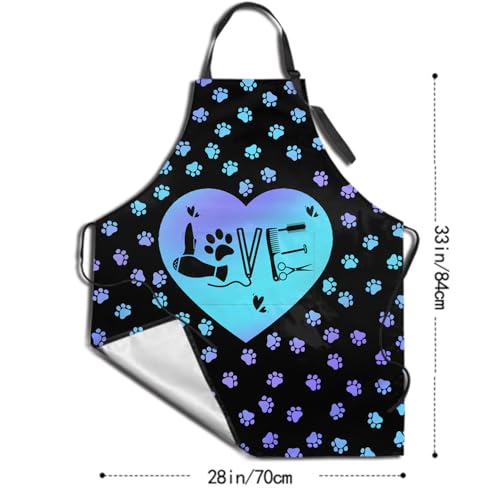 Giwawa Unisex Adult Apron Waterproof Stain Resistant Kitchen Cooking Apron with 2 Pockets for BBQ Grill Painting - color: Dog Grooming
