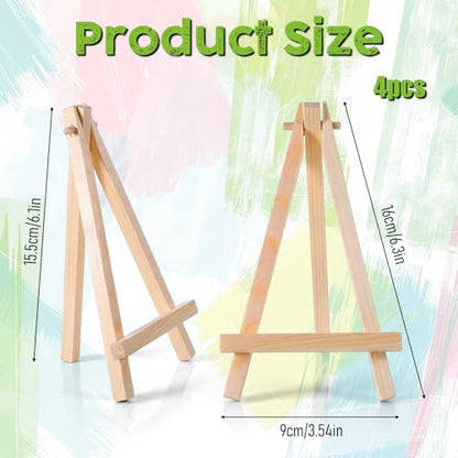 4PCS Wooden Mini Easel Stand, Small Easel Display Stand Tabletop Easels for Paintings Canvas, Photos, Business Cards, Mobile Phones, Artist Crafts, Weddings and Home Decoration