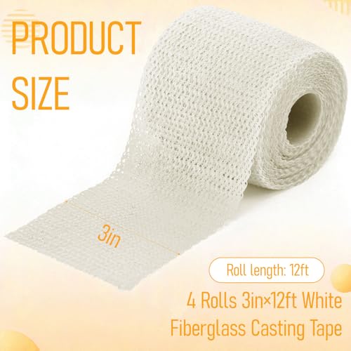 Geiserailie 4 Rolls Fiberglass Casting Tape 3 Inch x 12 ft, White - color: White