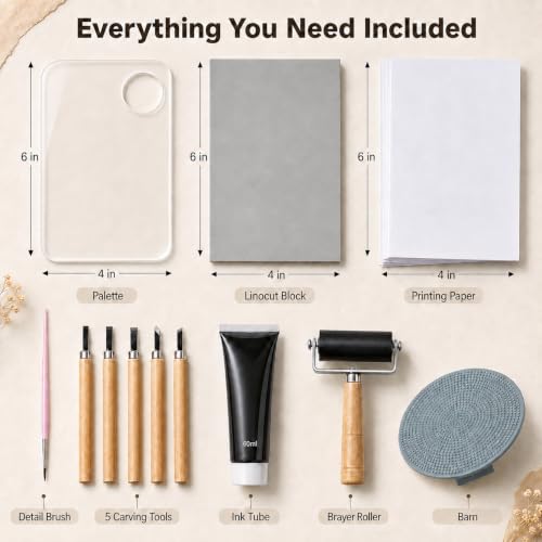 Linocut Kit for Beginers Linoleum Blocks for Board Carving Linocut Tools Stamp Printing Tools for Adults Art Craft Kits