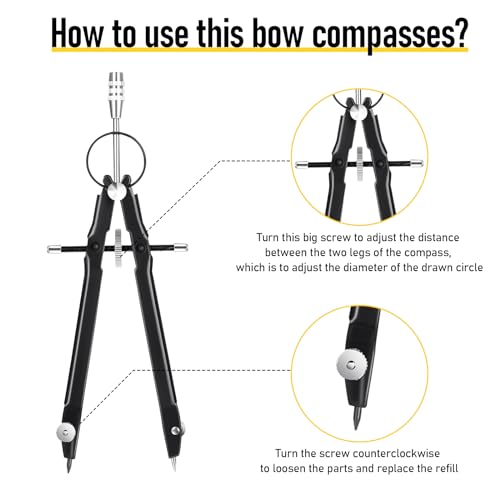 Zonon 12 Pcs Compass for Geometry Drawing Metal Compass with Extra Refills and Screws Circle Maker Back to School Circle Drawing Tool for Math Drafting Measuring Woodworking Office, 3 Colors