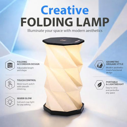 Portable Foldable Table Lamp, Japanese Gift, Paper Lantern Lights | Touch Control Dimmable Lamp with 3 Adjustable Heights, Rechargeable Warm Light, Travel Gifts for Women Men Couples (Black) - color: Black