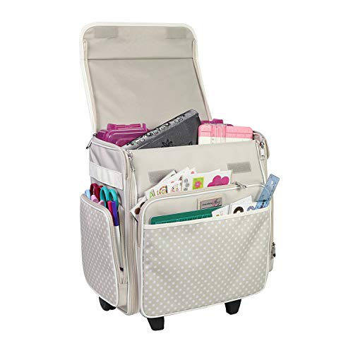 Everything Mary Collapsible Rolling Scrapbook Tote – Tan Dot Craft Bag with Wheels – Portable Storage Organizer for Scrapbooking, Papercraft & Art Supplies - color: Tan Polka Dots