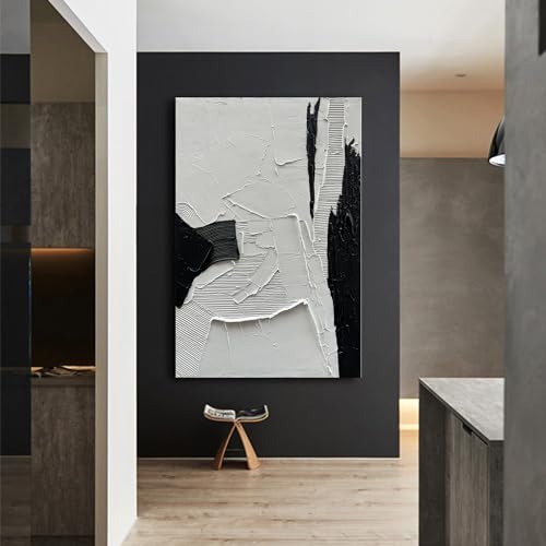 NANKAI Art Hand-painted Black and White Texture Oil painting Modern minimalist Abstract art 45x30 inch large home wall deco art painting - color: NKHB149