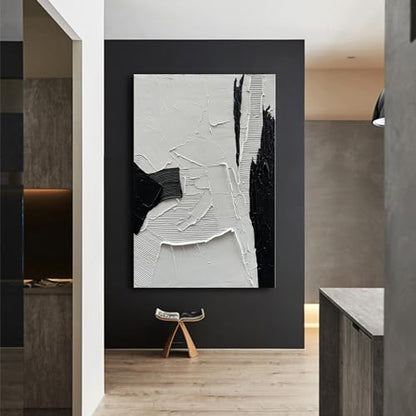 NANKAI Art Hand-painted Black and White Texture Oil painting Modern minimalist Abstract art 45x30 inch large home wall deco art painting - color: NKHB149