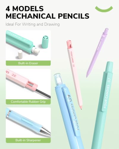 Four Candies 36PCS Mechanical Pencil Set with 624 Lead Refills(Light Green) - color: Light Green